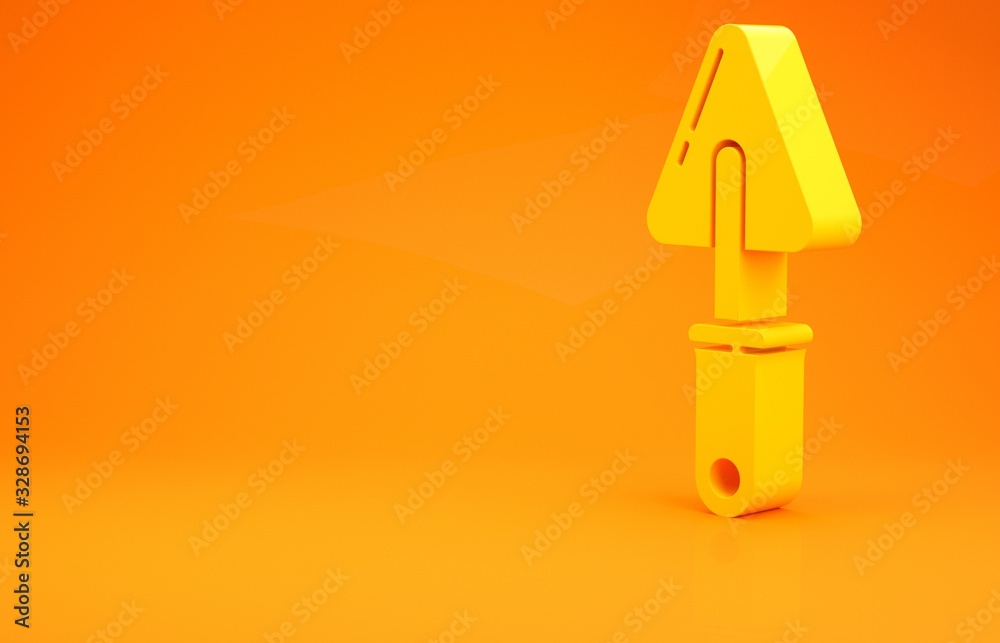 Yellow Trowel icon isolated on orange background. Minimalism concept. 3d illustration 3D render