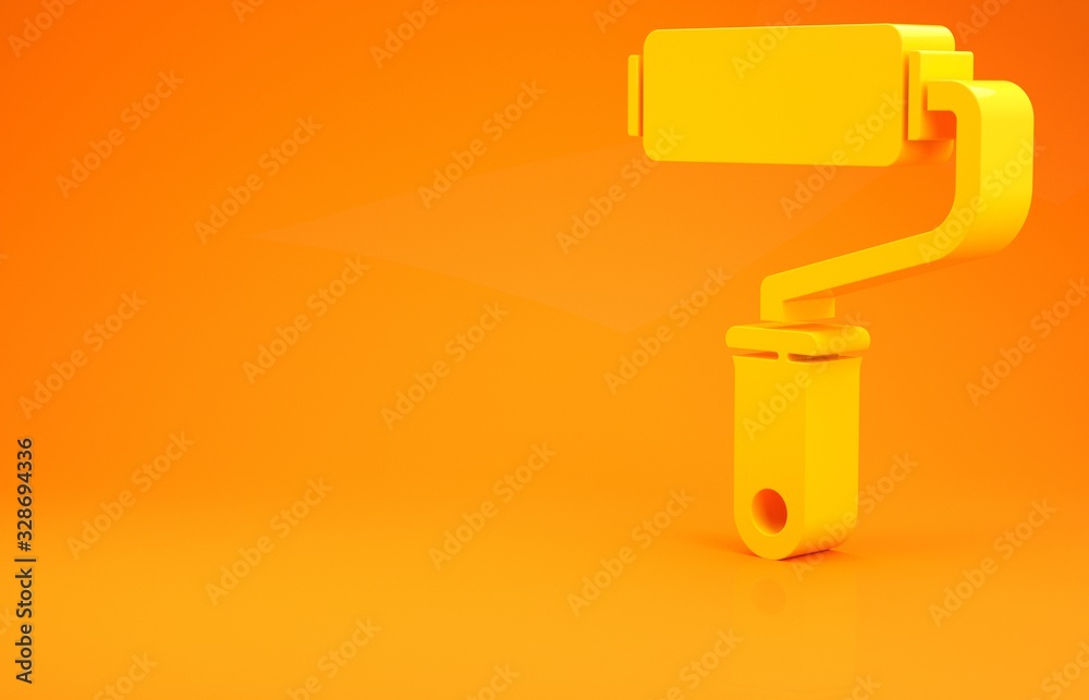 Yellow Paint roller brush icon isolated on orange background. Minimalism concept. 3d illustration 3D