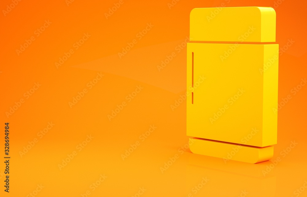 黄色橡皮擦或橡胶图标隔离在橙色背景上。极简主义概念。3d插图3d r
