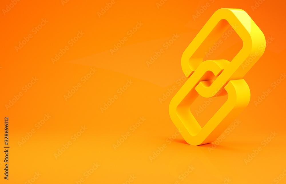 黄色链接图标隔离在橙色背景上。链接单一。极简主义概念。3d插图