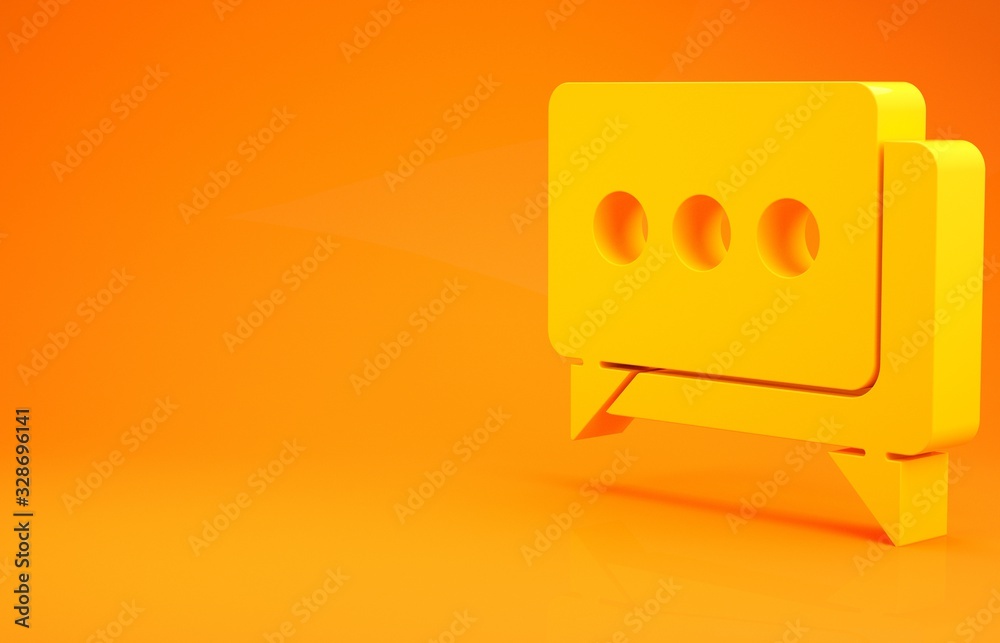 黄色语音气泡聊天图标隔离在橙色背景上。消息图标。交流或评论