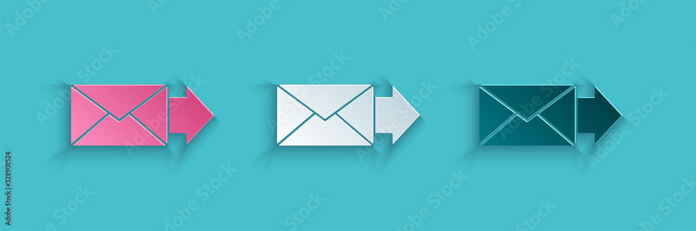 蓝色背景上隔离的剪纸信封图标。电子邮件字母符号。纸质艺术风格.V
