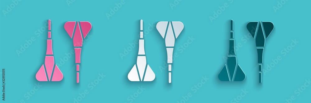 Paper cut Dart arrow icon isolated on blue background. Paper art style. Vector Illustration