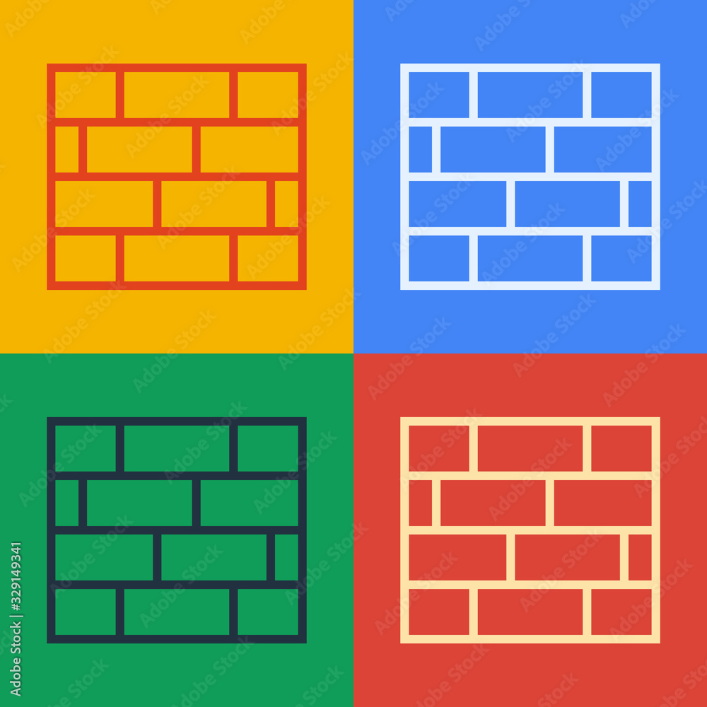 Pop art line Bricks icon isolated on color background. Vector Illustration