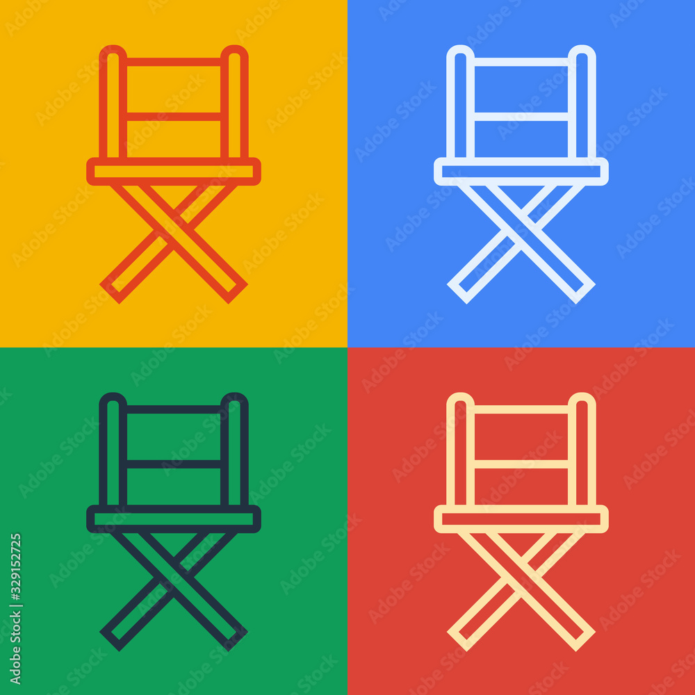 流行艺术线导演电影椅图标隔离在彩色背景上。电影行业。矢量插图
