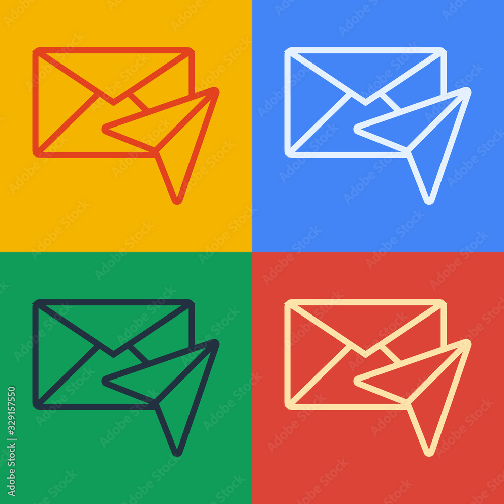 流行艺术线条信封图标隔离在彩色背景上。电子邮件字母符号。矢量Illustr