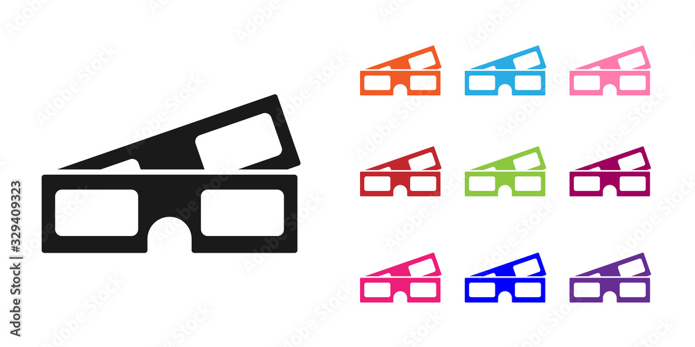 黑色3D影院眼镜图标隔离在白色背景上。将图标设置为彩色。矢量插图