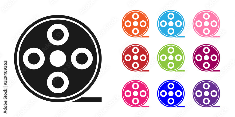 Black Film reel icon isolated on white background. Set icons colorful. Vector Illustration