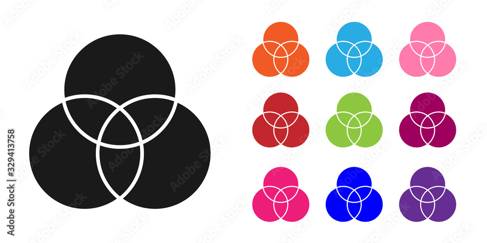 Black RGB and CMYK color mixing icon isolated on white background. Set icons colorful. Vector Illust