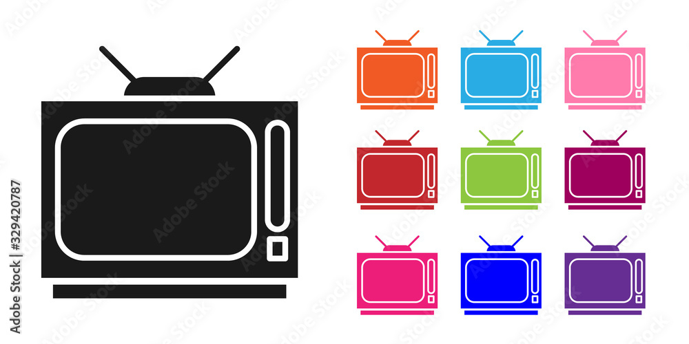 黑色复古电视图标隔离在白色背景上。电视标志。设置彩色图标。矢量照明