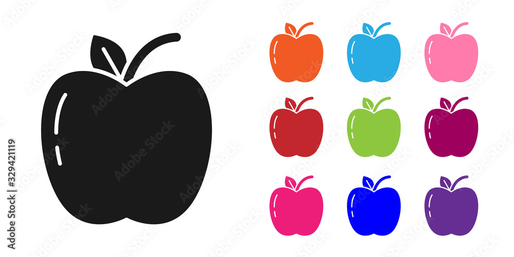 黑苹果图标隔离在白底上。带叶子的水果符号。设置彩色图标。矢量Il
