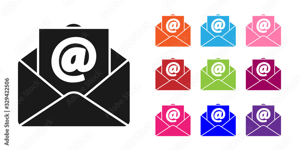 黑色邮件和电子邮件图标隔离在白色背景上。信封符号电子邮件。电子邮件标志。