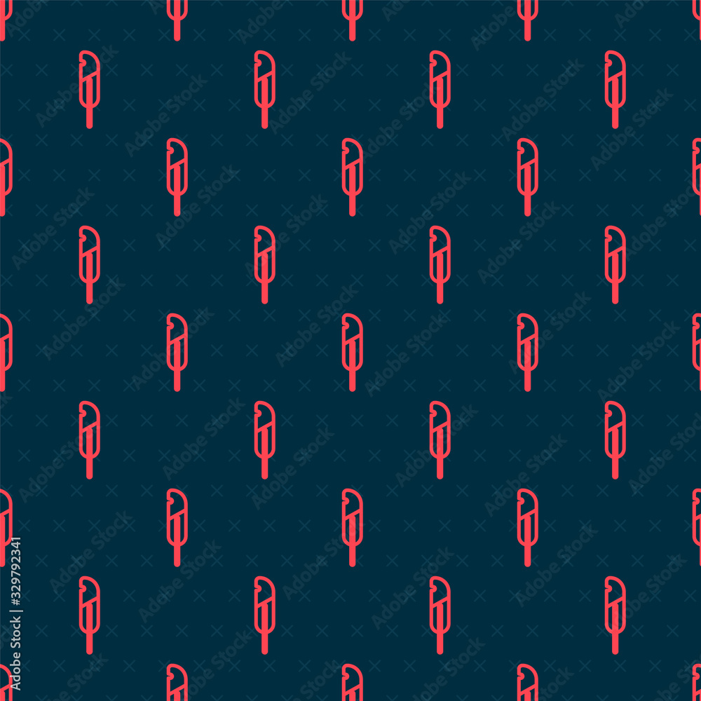 Red line Feather pen icon isolated seamless pattern on black background. Vector Illustration