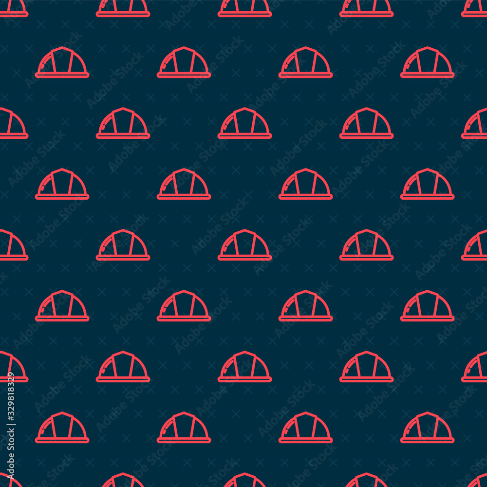 Red line Worker safety helmet icon isolated seamless pattern on black background. Vector Illustratio