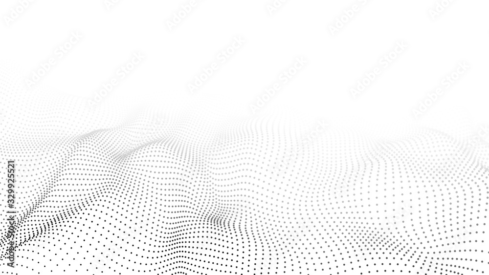 Vector abstract white futuristic background. Big data visualization. Digital dynamic wave of particl