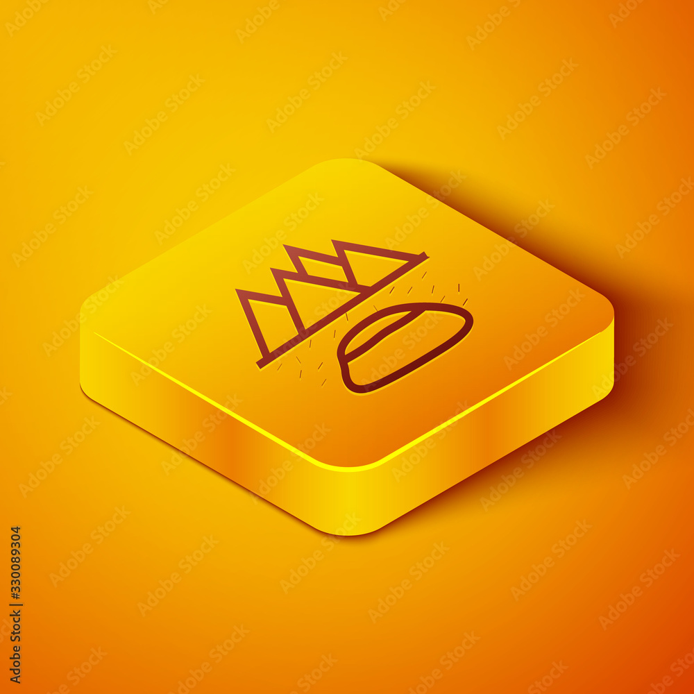 Isometric line Oilfield icon isolated on orange background. Natural resources, oil and gas productio