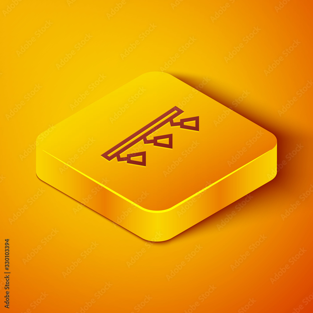 等距线Led轨道灯和聚光灯图标隔离在橙色背景上。黄色