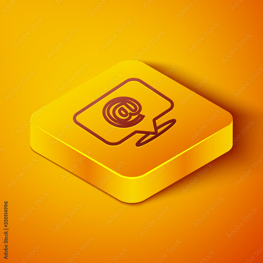 等距线邮件和电子邮件图标在橙色背景上隔离。信封符号电子邮件。电子邮件mes