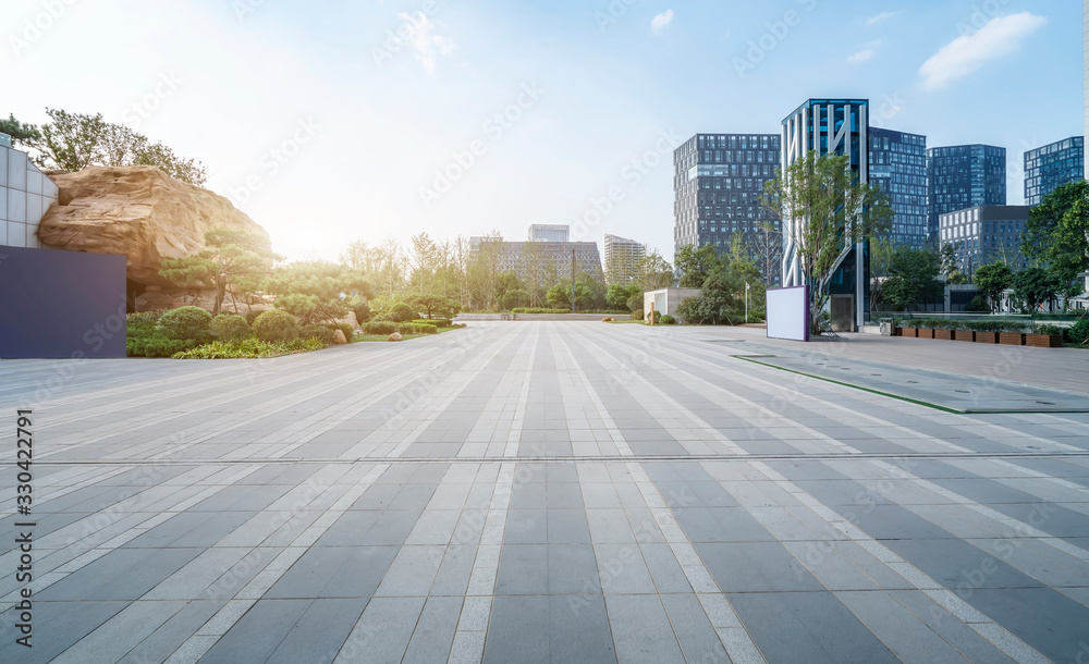 Square and office building of Jinan central business district..