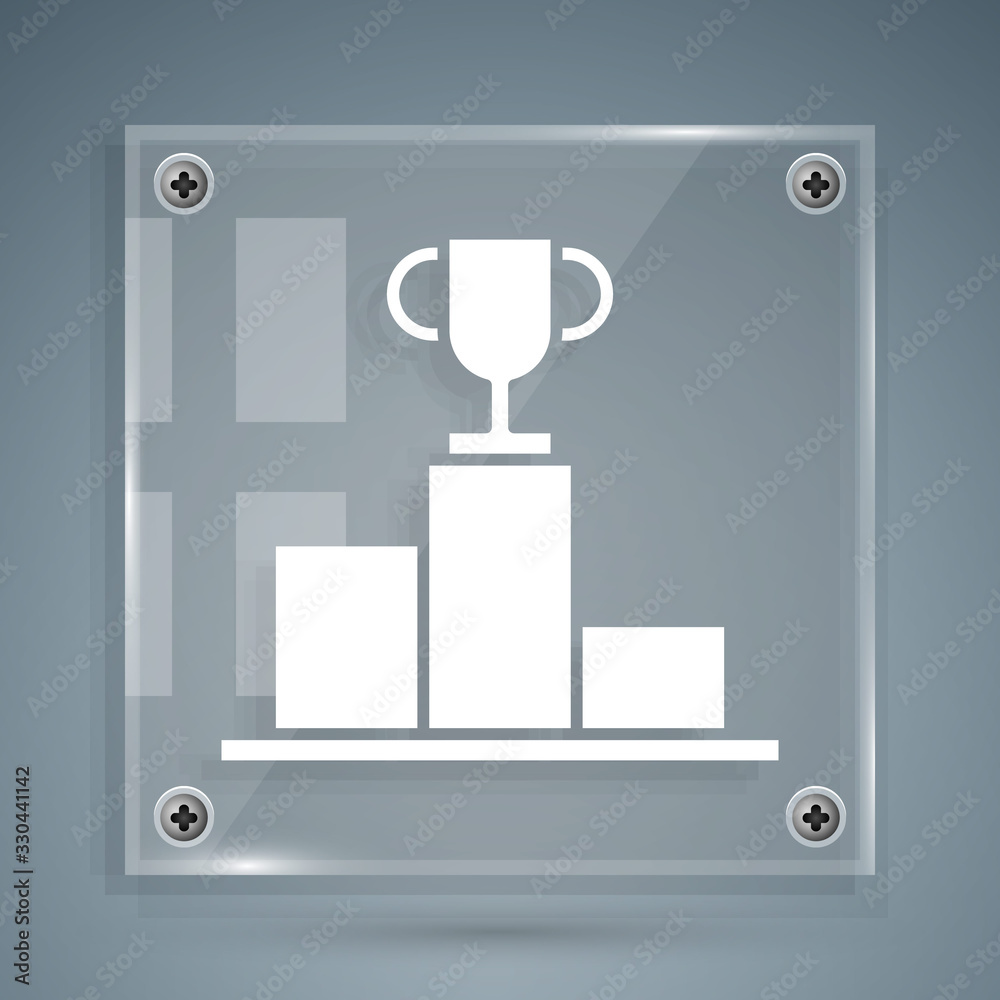 White Hockey over sports winner podium icon isolated on grey background. Square glass panels. Vector