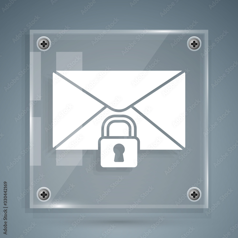 白色邮件邮件锁定密码图标隔离在灰色背景上。带挂锁的信封。私人，s