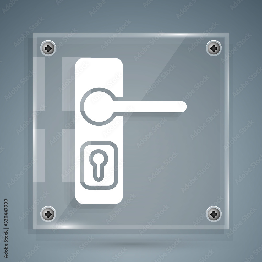 White Door handle icon isolated on grey background. Door lock sign. Square glass panels. Vector Illu