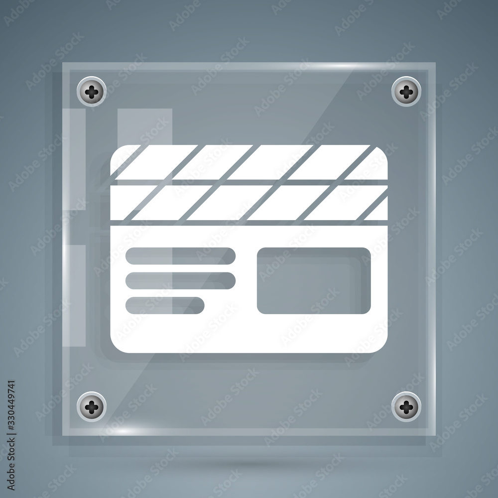 White Movie clapper icon isolated on grey background. Film clapper board. Clapperboard sign. Cinema 