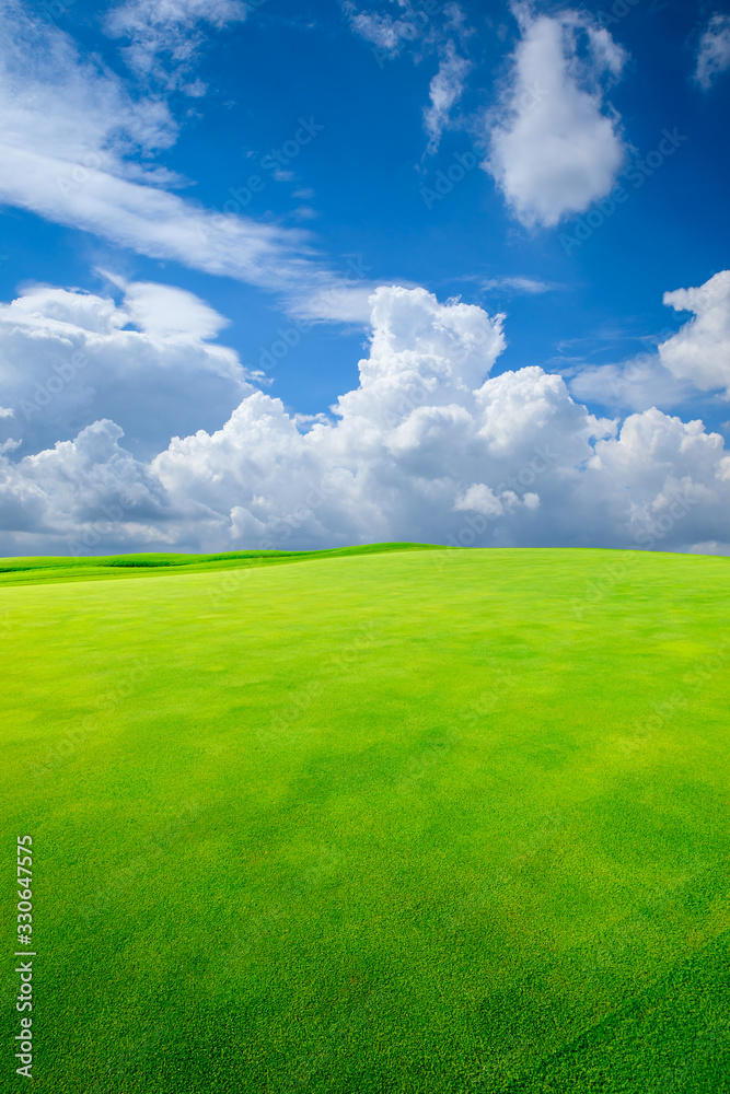 绿草如茵，蓝天白云。