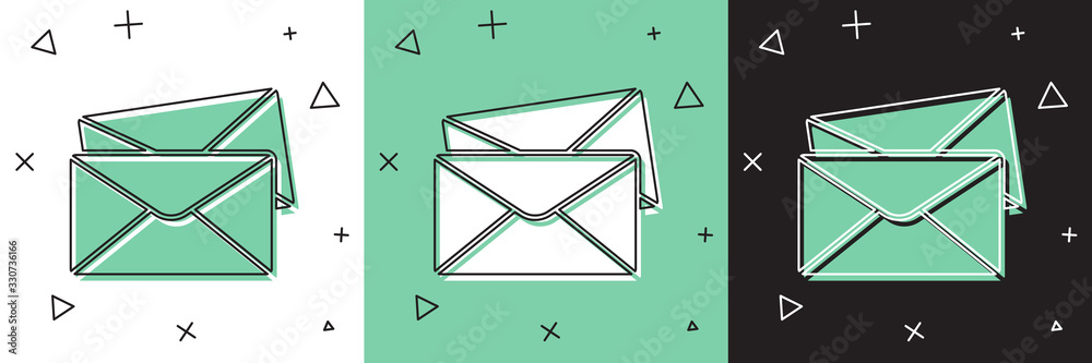 Set Envelope icon isolated on white and green, black background. Email message letter symbol. Vector