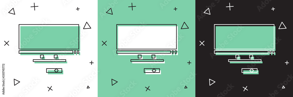 将智能电视图标隔离在白色和绿色、黑色背景上。电视标志。矢量插图