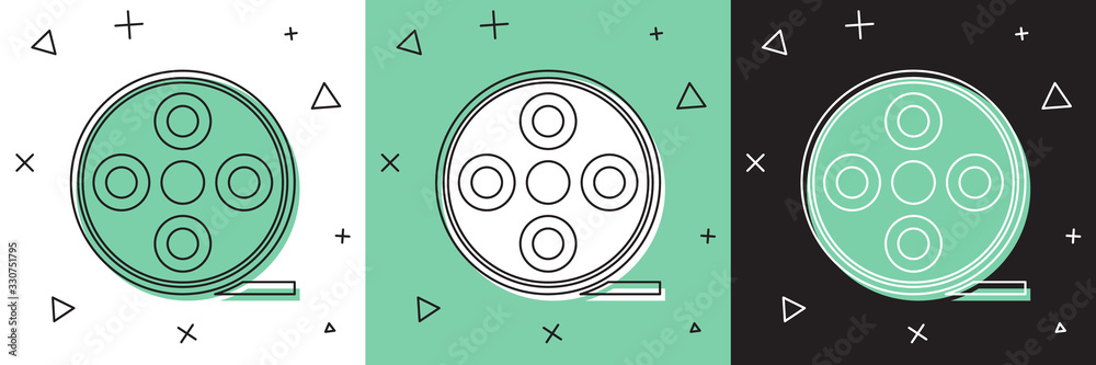 Set Film reel icon isolated on white and green, black background. Vector Illustration