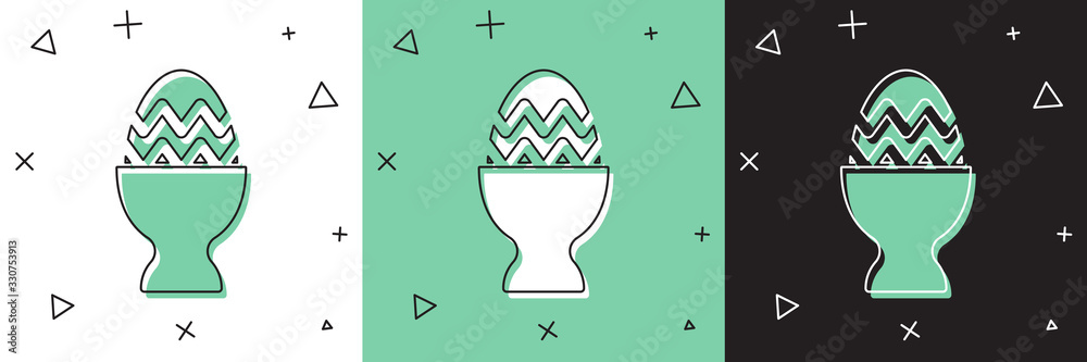 将复活节彩蛋放在一个白色、绿色、黑色背景上隔离的支架图标上。复活节快乐。矢量I