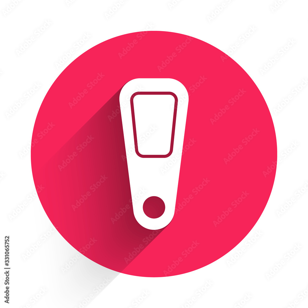 White Hand mirror icon isolated with long shadow. Red circle button. Vector Illustration