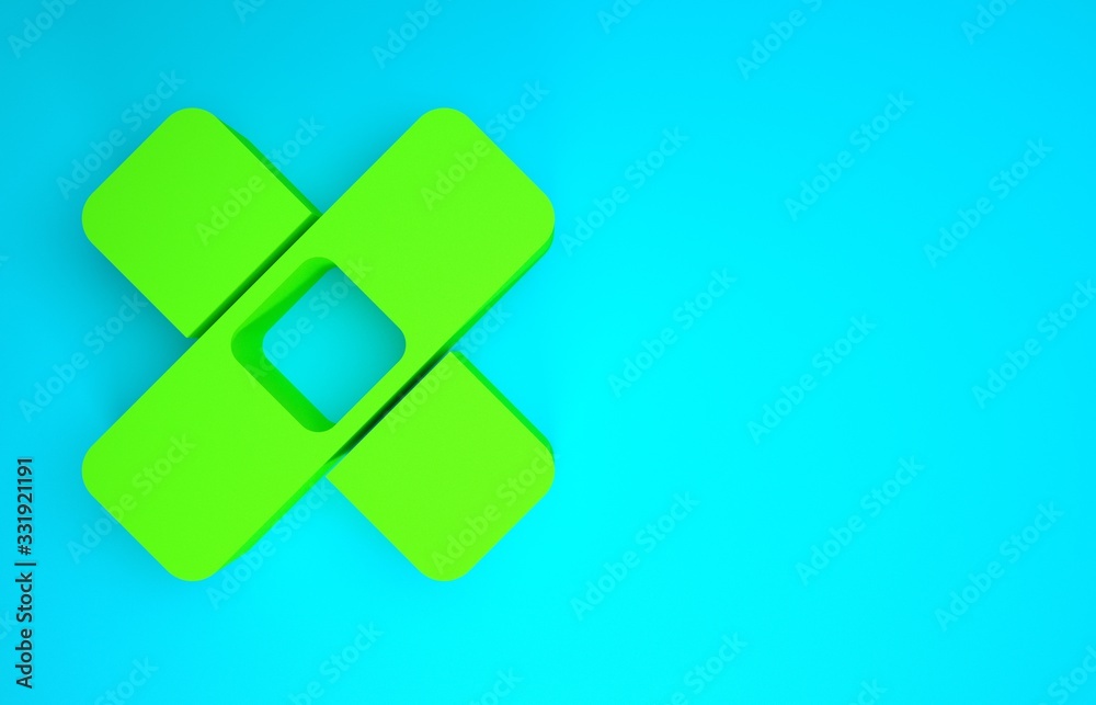 Green Crossed bandage plaster icon isolated on blue background. Medical plaster, adhesive bandage, f