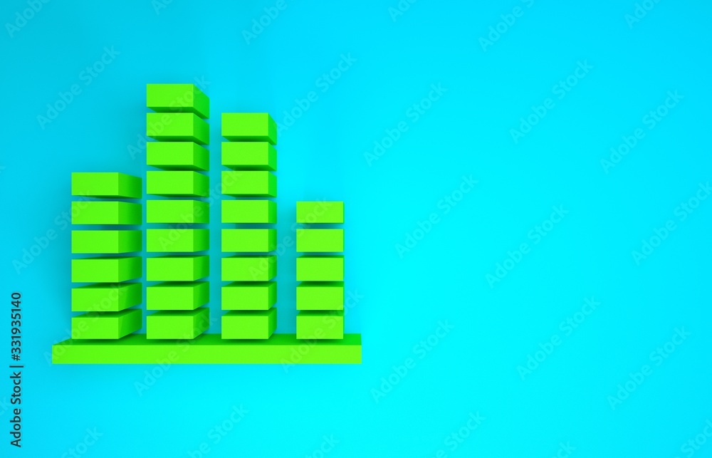 Green Music equalizer icon isolated on blue background. Sound wave. Audio digital equalizer technolo