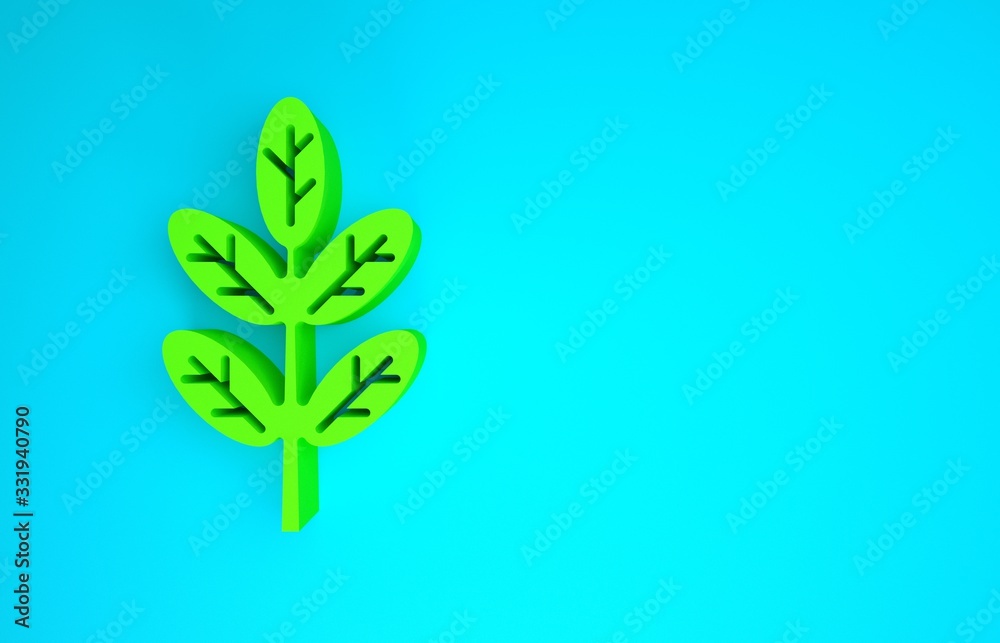 绿色叶子图标隔离在蓝色背景上。叶子标志。新鲜的天然产品标志。极简主义c