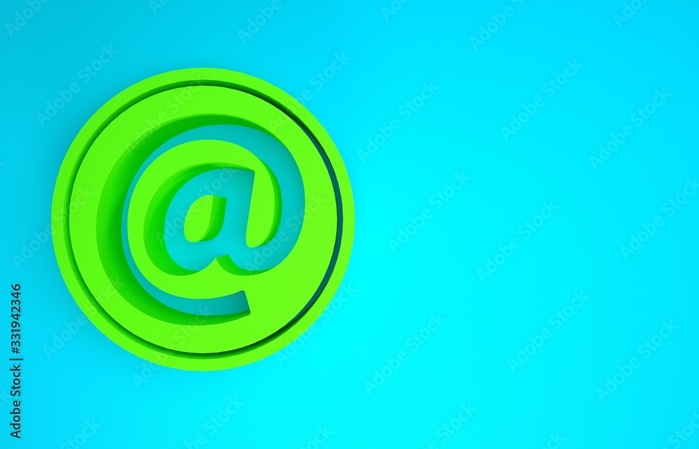 蓝色背景上隔离的绿色邮件和电子邮件图标。信封符号电子邮件。电子邮件标志。