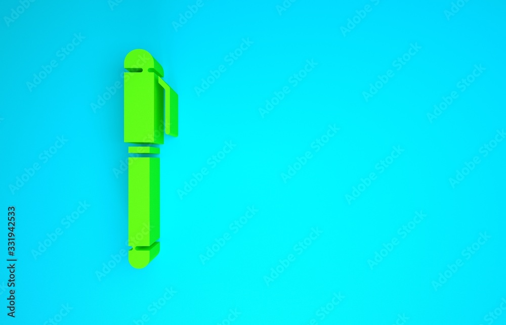 Green Pen icon isolated on blue background. Minimalism concept. 3d illustration 3D render