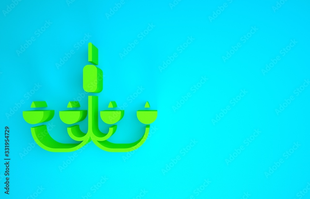 Green Chandelier icon isolated on blue background. Minimalism concept. 3d illustration 3D render