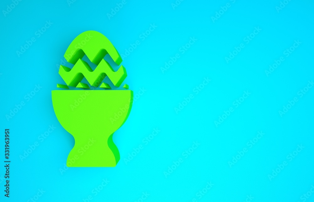 蓝色背景上的绿色复活节彩蛋。复活节快乐。极简主义概念。3d i