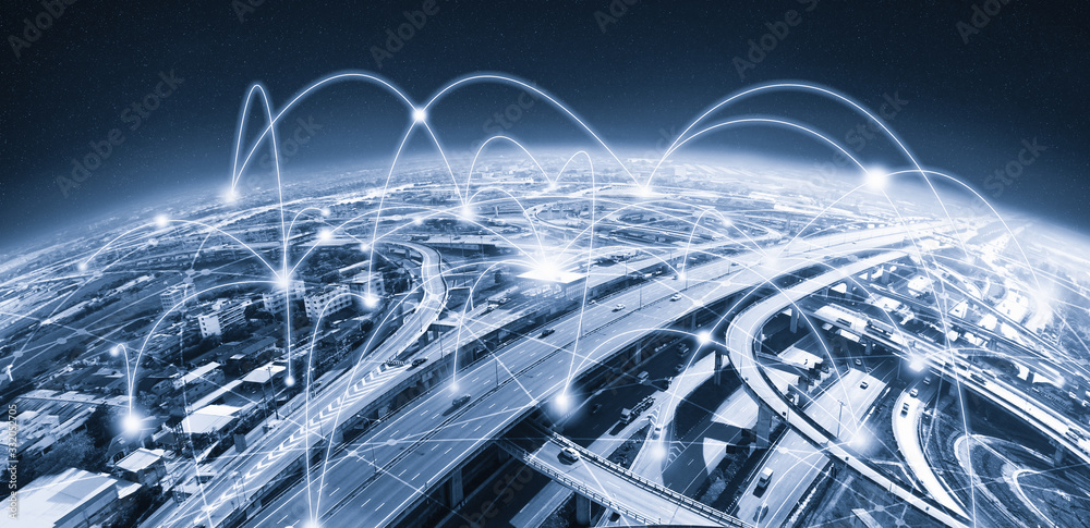 现代创意电信和互联网在智慧城市中的连接。