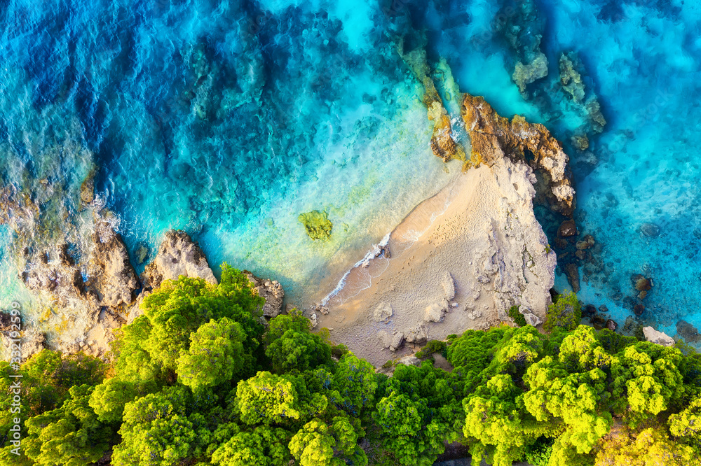Croatia. Coast as a background from top view. Turquoise water background from top view. Summer seasc