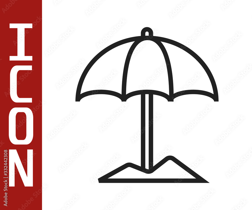 黑线遮阳伞，用于白色背景上隔离的海滩图标。大阳伞用于你