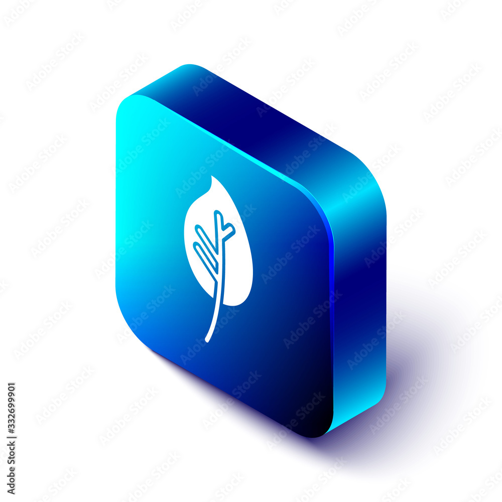 Isometric Leaf icon isolated on white background. Leaves sign. Fresh natural product symbol. Blue sq