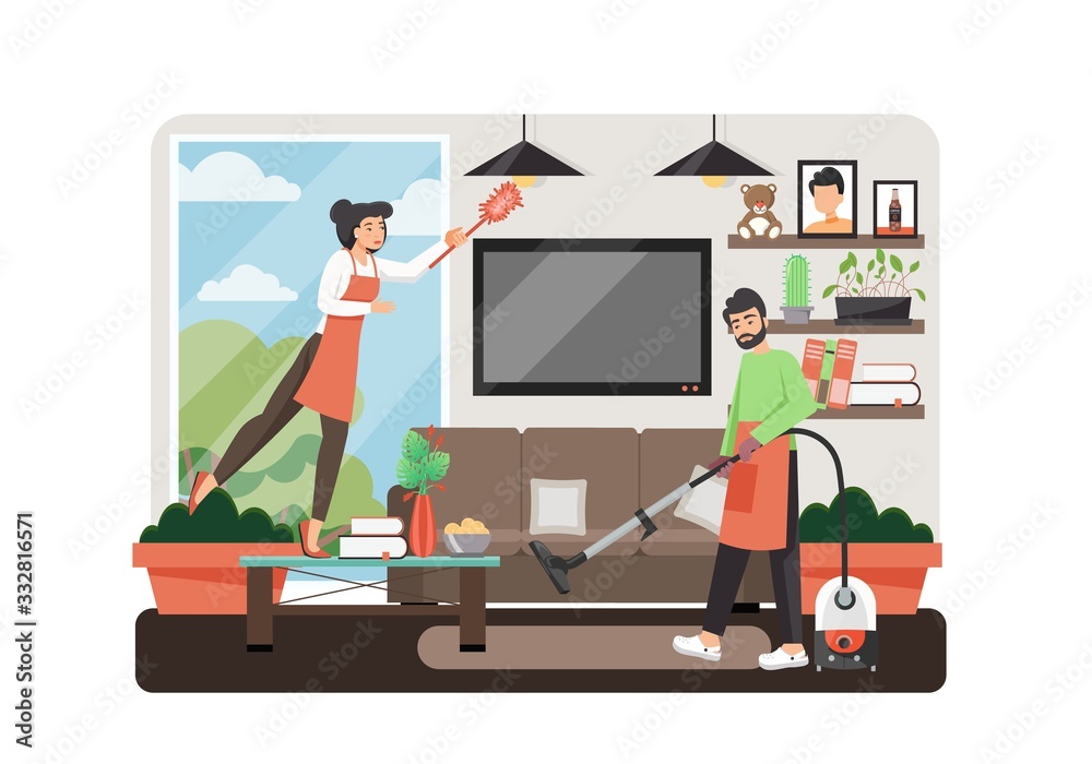 Cleaning services, vector flat style design illustration
