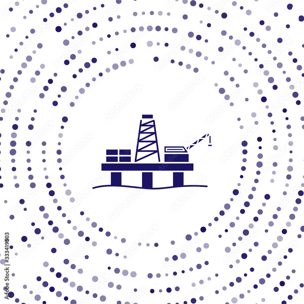 Blue Oil platform in the sea icon isolated on white background. Drilling rig at sea. Oil platform, g