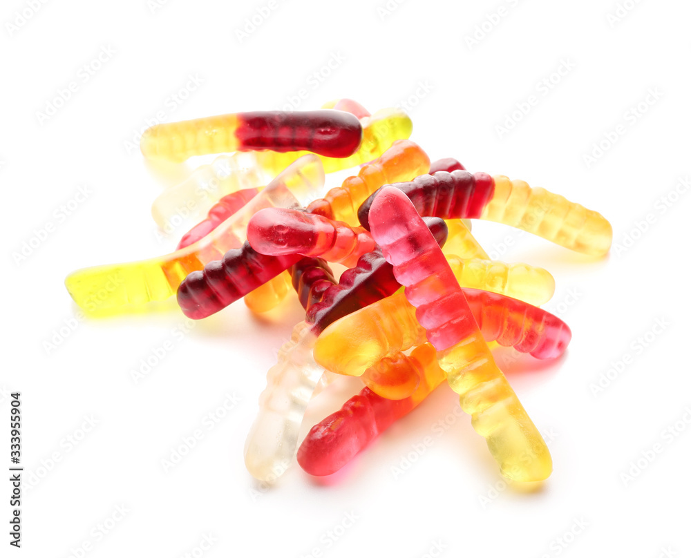 Sweet jelly worms on white background