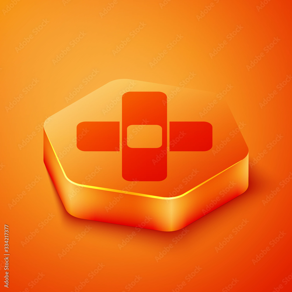 Isometric Crossed bandage plaster icon isolated on orange background. Medical plaster, adhesive band