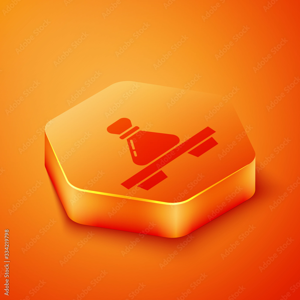 Isometric Dumpling on cutting board icon isolated on orange background. Traditional chinese dish. Or
