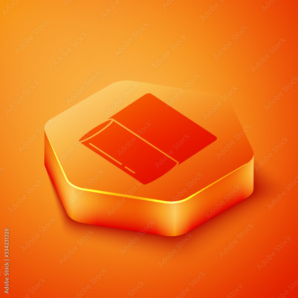 Isometric Paper towel roll icon isolated on orange background. Orange hexagon button. Vector Illustr